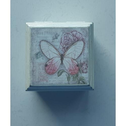 Blue Star Tiny Butterfly Wooden Jewelry Box