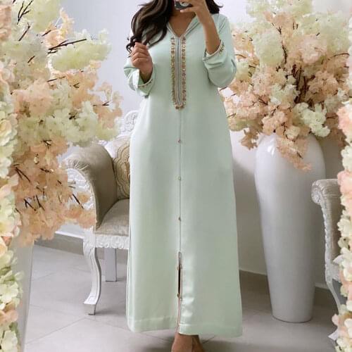 Diamond Long Dresses Women Kaftan Jellaba Moroccan 2021 African A Line Plain Elegant Casual Office Maxi Dresses Muslim Retro