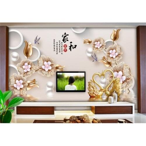 5D TV background home and diamond flower pearl fashion modern minimalist home living room stereo Chinese mural