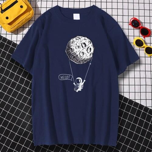 Cotton Funny Astronaut Funny T-shirts Casual Brand Homme Simple Print Tracksuit Graphic Crewneck Man T Shirts