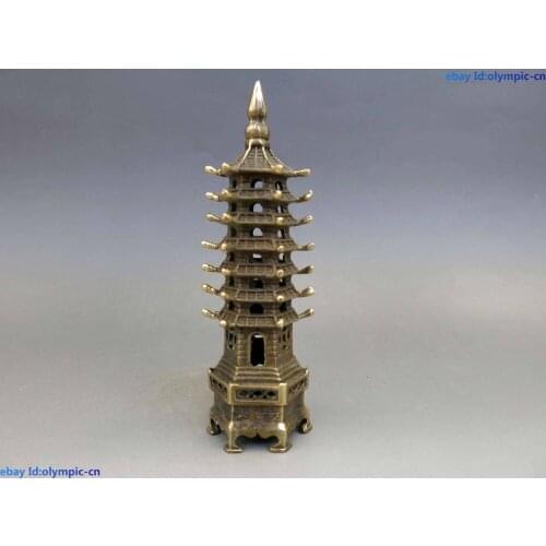 China brass copper Feng Shui lucky Wenchang tower Dagoba Sculpture Statue