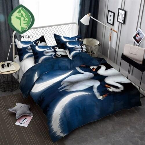 HELENGILI 3D Bedding Set Swan Print Duvet cover set lifelike bedclothes with pillowcase bed set home Textiles #HTE-08