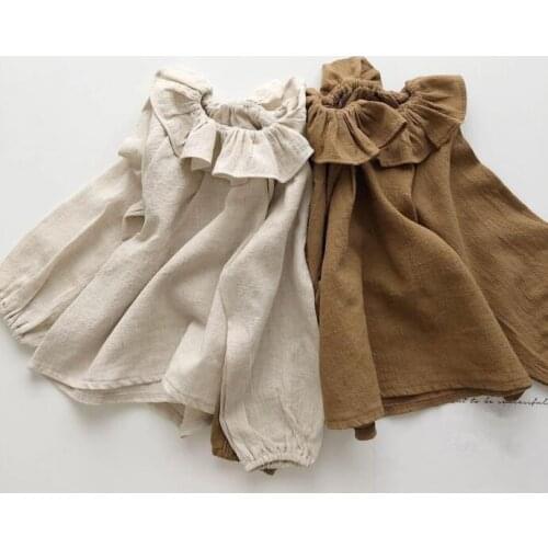 Korea autumn new girl cotton a lotus leaf lace collar long-sleeved top shirt girls shirts