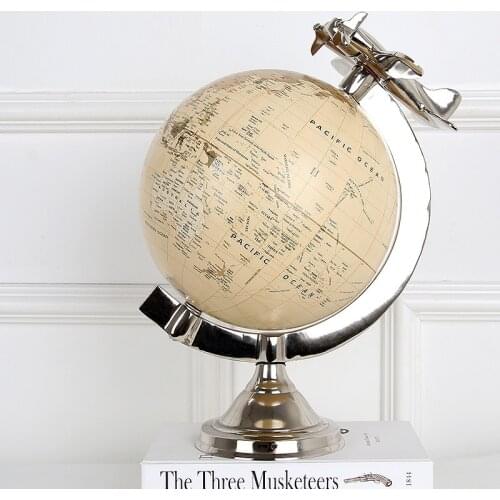 AMERICAN STYLE CREATIVE PLANE TELLURION ART SCULPTURE AIRCRAFT GLOBE FIGURINE ALUMINIUM CRAFT DECORATIONS FOR HOME R3844