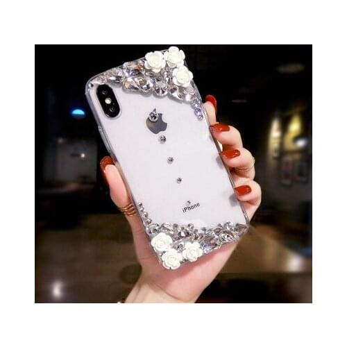 LaMaDiaa white flower Diamond Flower Rhinestone Case Cover For Xiaomi Redmi 7 8 6 4X 4A 5A 6A Note7 4 5 6 Note8 Pro Phone Case