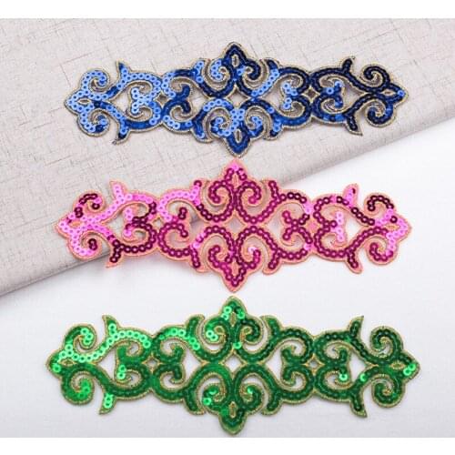 1Pair(2Pieces) DIY Material Sequins Garment Accessories Cosplay Anime Dress Antique National Cloth Sticker Perm 20.5cm*8cm