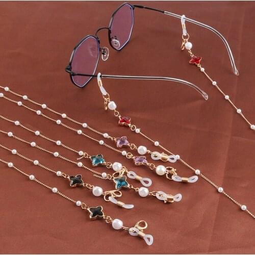 Fashion Acrylic Crystal Glasses Neck Strap Chain Acrylic Crystal Black Beads Eyeglasses Necklace Metal Sunglasses Cord Lanyard