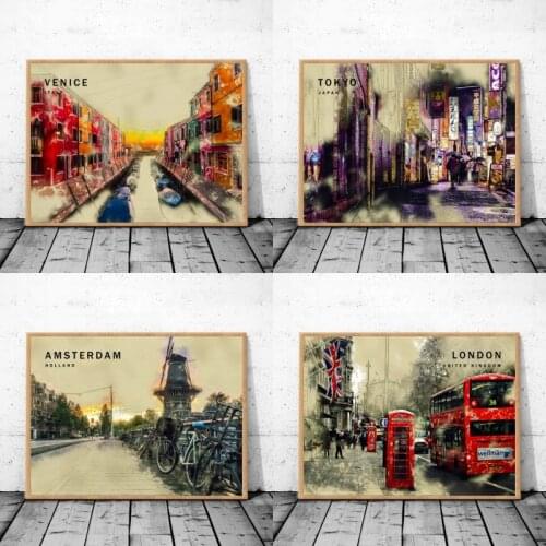 Moscow London Amsterdam Tokyo Japan Venice City Landscape Abstract Retro Poster Canvas Art Print Home Decor