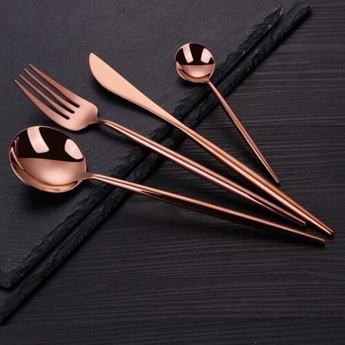 RoseGold Flatware Set 18/10 Stainless Steel Tableware 24pcs Cutlery Set for Home Restaurant Wedding Modern Dinnerware Set