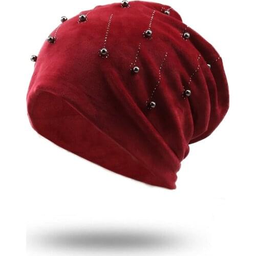 New Womens Beanie Hat Autumn Casual Rhinestone Cotton Plain Slouchy Beanie Hat for Women Female Balavaca Skullies&Beanies