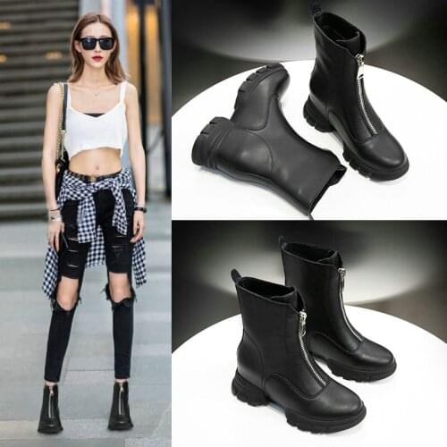 2021 Autumn New Martin Boots Leather Inner Increase Shoes Net Red Front Zipper Short Boots Emperor Ghost Boots