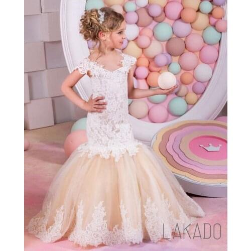 Mermaid Girls Pageant First Communion Dress Princess Lace Kid Party Formal Wear 4 5 6 7 8 9 10 Years