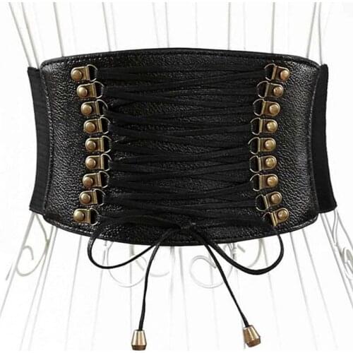 4 Colors Women Wide Belt Lace-up Waist Corset Vintage Gothic Faux Leather Cummerbunds Adjustable Waistband Clothes Decoration