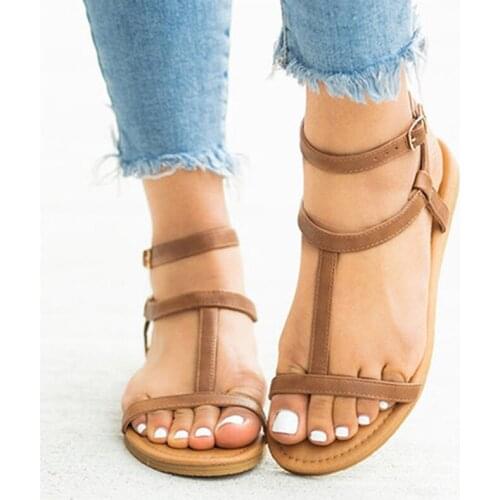 Women Sandals Summer 2020 Female Shoes Woman Open Toe Buckle Strap Casual Sandals Flat Shoes Fashion Sandales Femme Plus Size 43