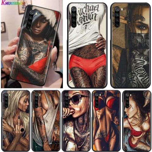 Sexy Tattoo Girl Fashion for OPPO Reno 2 Z 2Z 2F 3 4 Pro 5G F7 A5 A9 2020 Super Bright Black Phone Case Soft Cover Shell