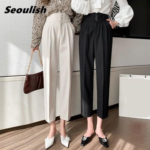 Seoulish 2021 New Spring Summer Button Formal Womens Harem Pants High Waist Ankle Length Female Workwear Elegant Trouses