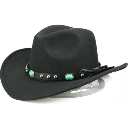Fashion Rivet Roll Up Wide Brim Western Cowboy Cowgirl Hat Sombrero Jazz Cap Summer Autumn Classic Hat