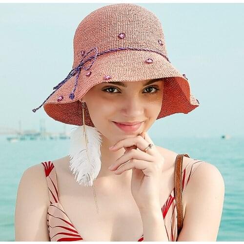 Sun Hat Woman Summer Flower Raffia Visor Hats Beach Casual Foldable Seaside Sun Shade Cap Adjustable Korean Elegant Caps H6641