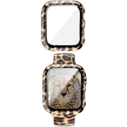 44mm Leopar patter Silicone Strap for Apple WatchBand 40mm 38mm 42mm Spots Flower Band All Series + Full screen protective shell