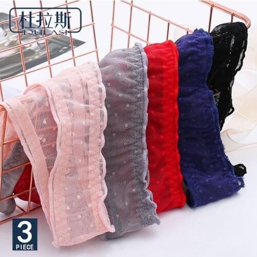 Sexy Lace G String Comfortable Thong Dot Mesh Panties Breathable Cotton Crotch Underwear New Arrival DULASI Recommend 3pcs