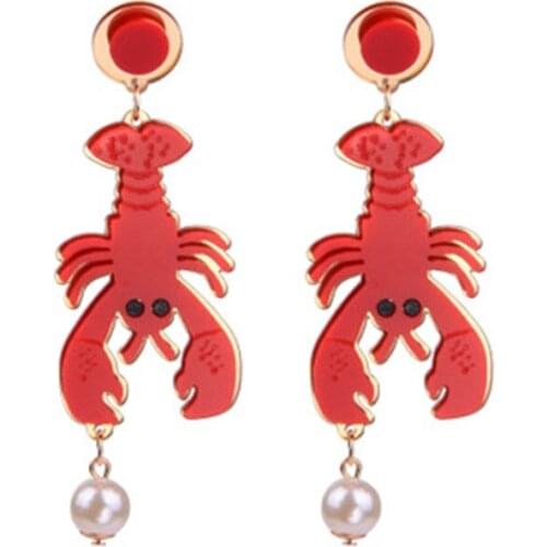 Funny Pearl Lobster Octopus Acrylic Earrings Exaggerated Geometric Space Sense Womens Fashion Christmas Personality Jewelry