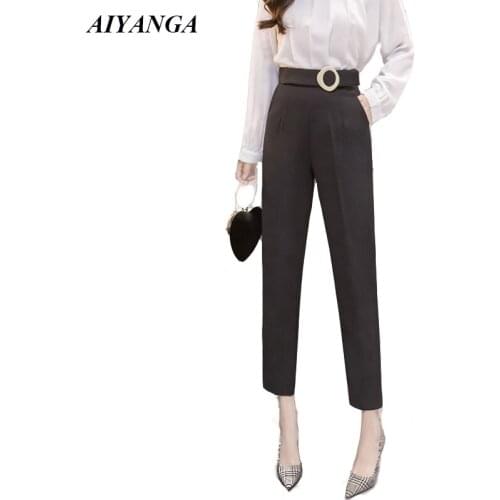 Womens Pants For Office 2019 Spring Summer Women Pant High Waist Elegant Ankle-Length Trousers Black Apricot Suit pants Female