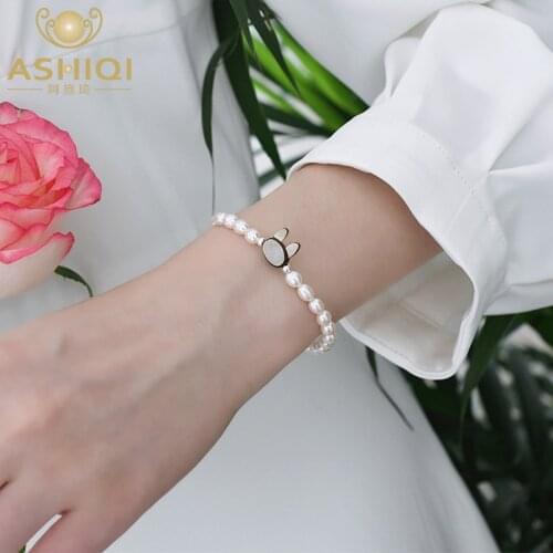 ASHIQI Natural freshwater pearl cat and rabbit bracelet elastic rope fashion jewelry for women 2021 new