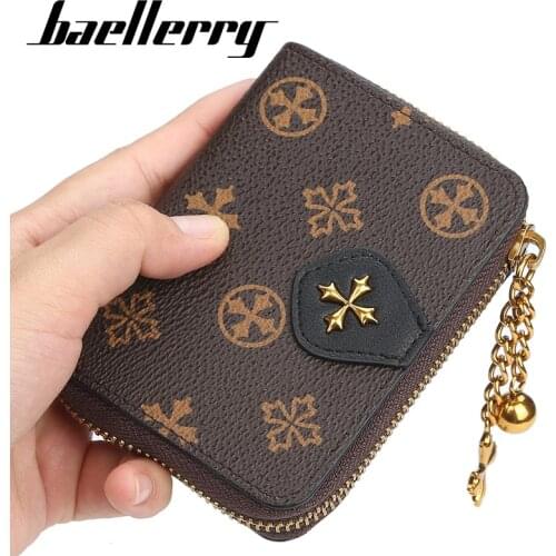 Baellerry Korean Version Ladies Short Wallet Cross Print Pattern Coin Bag Soft Leather Buckle Zipper Card Women Purse Luxury Bag