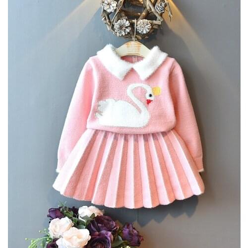 2020 Girls Winter Clothes Long Sleeve Sweater Shirt And Skirt Retro Diamond Plaid Clothing Spring Outfits For Kids Girls Clothes