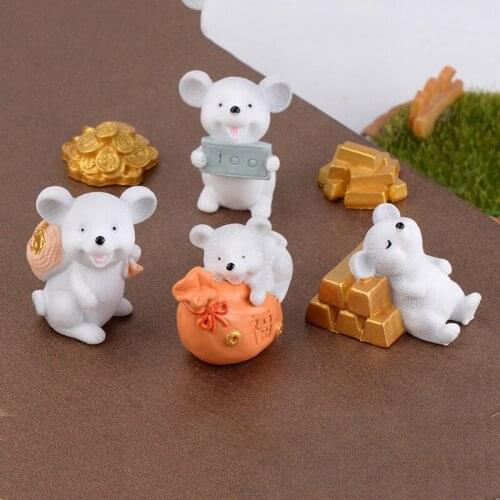 ZOCDOU 1 Piece Smile Yellow Fortune Cartoon Mouse Ornaments Money Mice Small Statue Little Figurine Crafts Cute Animal Deco