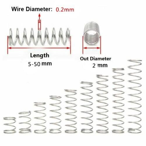 0.2mm Wire Dia. 2mm Outside Dia. Compression Spring 304 Stainless Steel