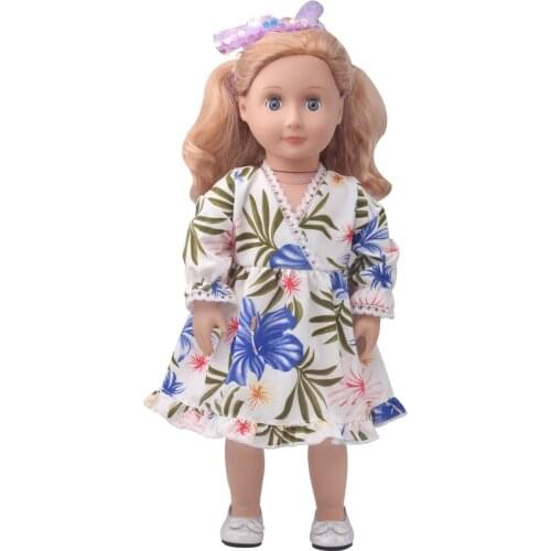 18 inch Girls doll clothes Blue print dress holiday dress American doll skirt newborn Baby toys fit 43 cm baby dolls c906