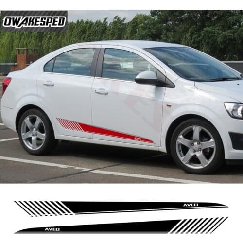 2pcs Auto Side Long Stripes Skirt Decor Stickers Racing Sport Stickers Car Body Vinyl Decal For Chevrolet Aveo