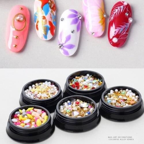 1 Bottle 3D Nail Rhinestones Stones Mixed Colorful Decals with Nail Curved Crystals Nail Art Tool Set DIY Design Decoration