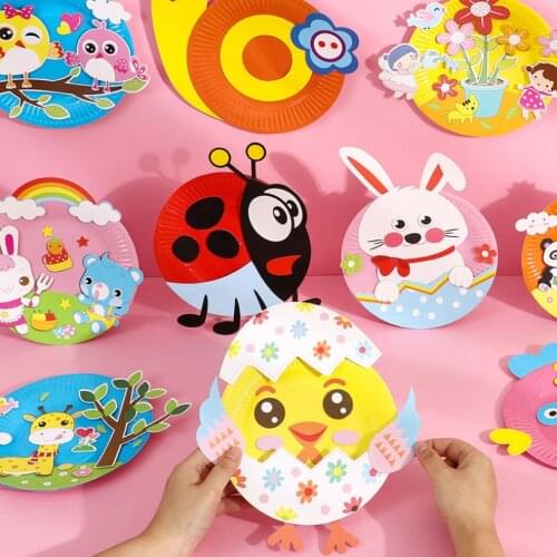 4Pcs/Lot Creative Children Paper Plate Painting Kindergarten Paste Material Set Christmas Halloween Toy DIY Craft Kits for Kids