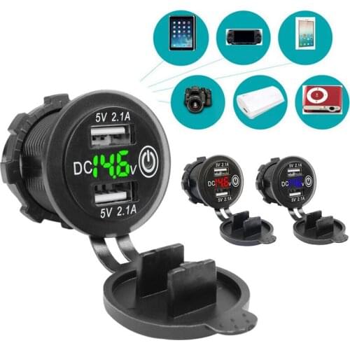 5V 4.2A Dual 2USB Charger Socket Adapter Power Outlet for 12V/24V Car Motorcycle Dual USB Car Charger Adapter With Switch