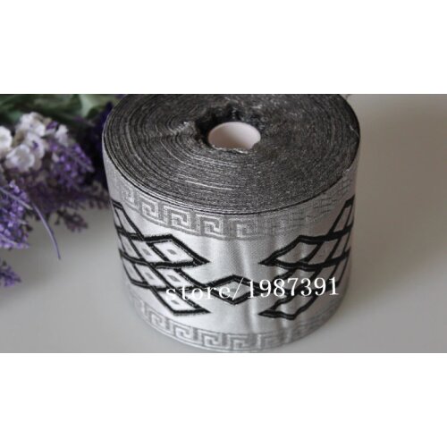 5 yards/lot Woven Jacquard Ribbon 9cm Geometric quadrangle white background LS-8037