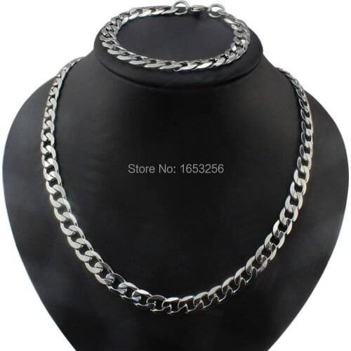 8mm Curb chain Link Chain Necklace & Bracelet Set Stainless Steel Women Mens Jewlery Set Fashion