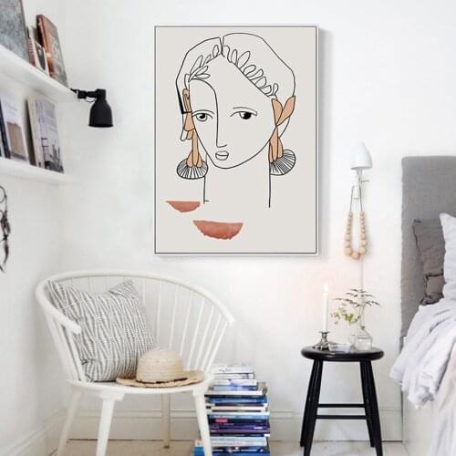 Abstract Figure Portrait Print Women Face Canvas Painting Minimalist Prints Black and White Sketch Wall Art Picture Home Decor