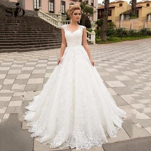 WUZHIYI V Neck Princess Ball Gown Wedding Dresses Appliques Lace-Up Design Cap Sleeves Bridal Dress Custom Made Robe De Mariee