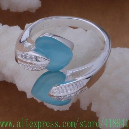 Free shipping silver plated ring, silver platedfashion jewelry, delicate double blue stone/feather /enfanema bohakfoa AR462