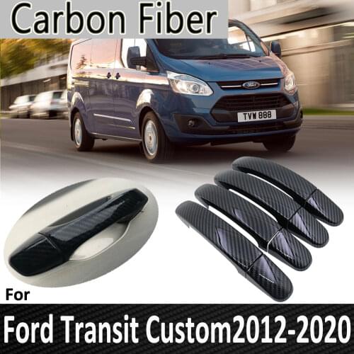Black Carbon Fiber for Ford Transit Custom 2012 2013 2014 2015 2016 2017 2018 2019 Door Handle Cover Sticker Car Accessories