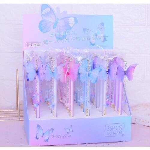 36 pcs/lot Kawaii Butterfly Pendant Gel Pen Cute 0.5 mm black Ink neutral Pen Promotional Gift Stationery School Supplies