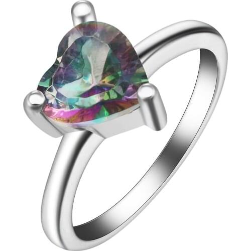 Hainon Love Heart Great Mysterious Rainbow CZ Silver Color Rings Jewelry For Women Wedding Engagement Rings Gifts Size 7 8 9