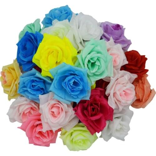 Yoshiko 100PCS/Lot 8CM Artificial Flowers Heads Rose Silk Flower Ball Head Brooch Festival Wedding Decoration Flower sticks