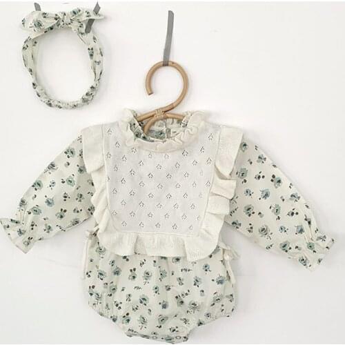 Spring Autumn Kids Girl Floral Rompers + Hair Band Infant Baby Girl Newborn Rompers Clothes Baby Girl Rompers