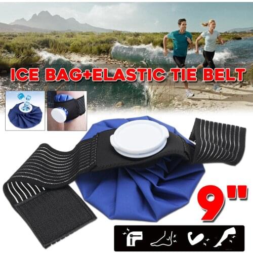 NEW 9'' Ice Bag Pack w/Protector Elastic Tie Belt Set Reusable Knee Head Leg Injury Pain Relief Ice Bag Health Care First Aid