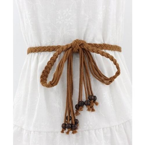 New Girls Vintage Thin Belts for Women Dress Tie Woven Braided Strap Belt Waist Knotted Rope Party Belt Fashion Ladies Belt Gift