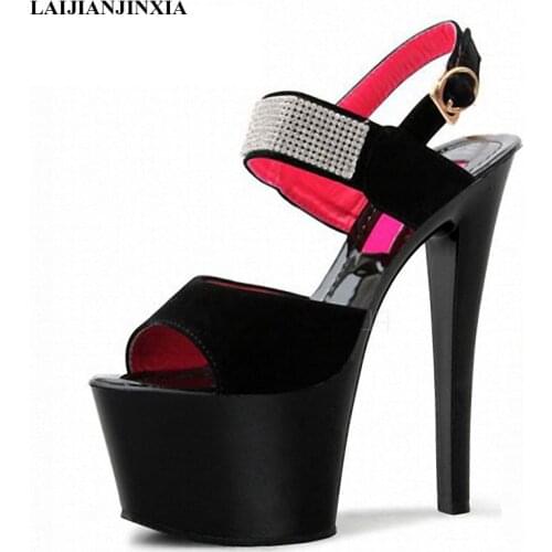 New Fang heel height heel platform womens shoes, 17cm hate day high sandals, water diamond decoration dancing shoes