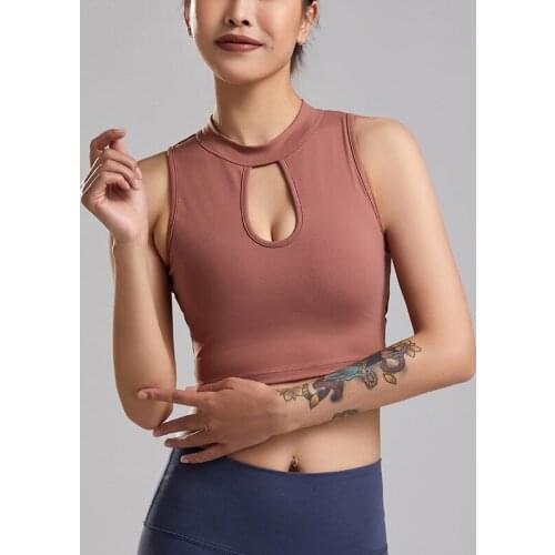 New Women Hollow collar Yoga Vest Fitness Breathable Gym Crop Tops Chest Pad Sports Tank Top Tight Sport Running Training Tops